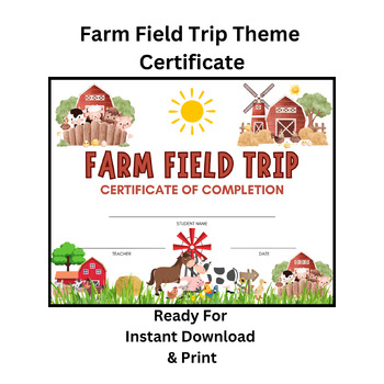 Preview of Farm Field Trip Certificate of Completion Printable
