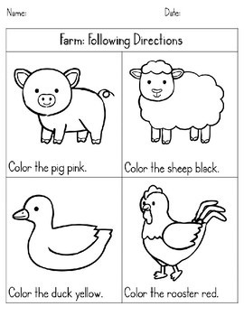 farm following directions coloring worksheets by learning effortlessly