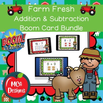 Preview of Farm Fresh Addition and Subtraction Boom Card Bundle