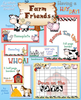 Preview of Farm Friends Classroom Theme Kit - Borders, Printables and Clip Art