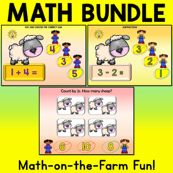 Preview of Farm Girls Math Boom Cards Bundle - Sheep