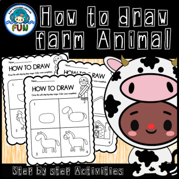 Preview of Farm How to Draw Step by Step Activities Worksheets for Preschool