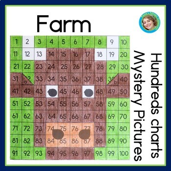 Preview of Farm Animals 100s Chart Mystery Pictures Blank and Numbered Charts Coloring