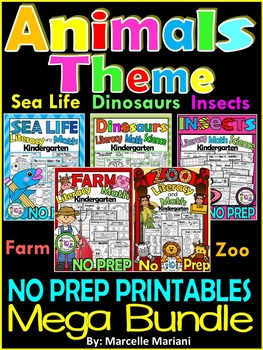 Preview of PHONICS AND MATH WORKSHEETS- Farm, Insects, Zoo, insects, dinosaurs BUNDLE