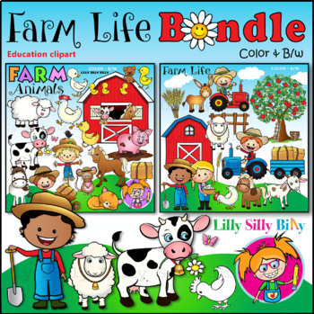 Preview of Farm Life - Clipart BUNDLE. Full color & black/ white images. Lilly Silly Billy