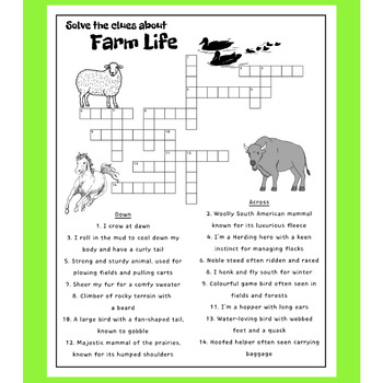 Farm Life Crossword Puzzle by Maple Minds TPT