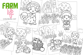 Preview of Farm Life Farmer Fun Activity Barn Farming Vegetable - Kids & Adult Coloring A4