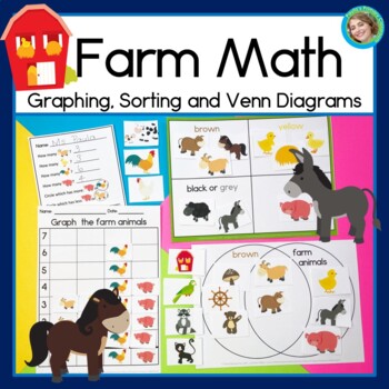 Preview of Farm Animal Math Centers Sorting by Attributes Venn Diagrams Graphing Worksheets