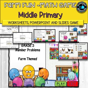 Preview of Farm Math Problems for Middle Primary students-Powerpoint game and worksheets