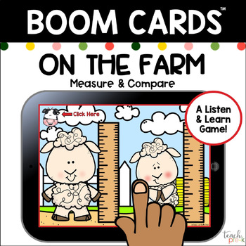 Preview of Farm Measurement Boom Cards for Preschool, PreK, & K - Measure & Compare