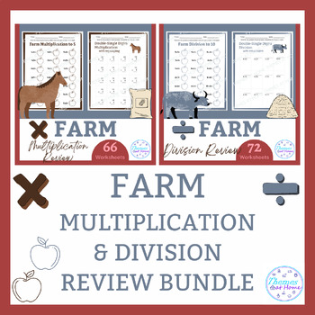 Preview of Farm Multiplication & Division Review Worksheets Bundle