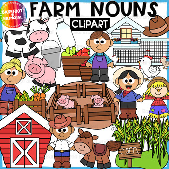 Preview of Farm Nouns Clipart - Grammar Clipart - Farm Animals, People, Things & Places