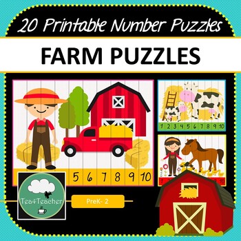 Preview of FARM Number Puzzles - 20 Preschool Kindy Puzzles 1-10 + Skip Counting