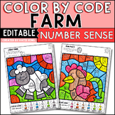 Number Sense Editable Color by Code Worksheets | Farm Colo