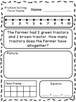 Preview of Farm Theme Addition & Subtraction Word Problems (Kindergarten/First)