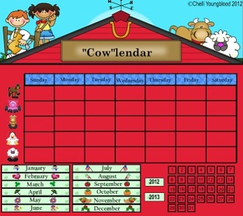 Preview of Farm Theme Calendar for the Smartboard