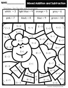 Farm Theme Color by Number Addition and Subtraction Facts | TpT