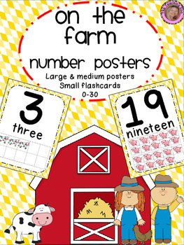 Preview of Farm Theme Number Posters 0-30 Large, Small & Flashcards
