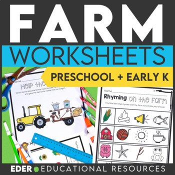 Preview of Farm Theme Worksheets for Preschool | Farm Activities Math ELA PreK Kindergarten
