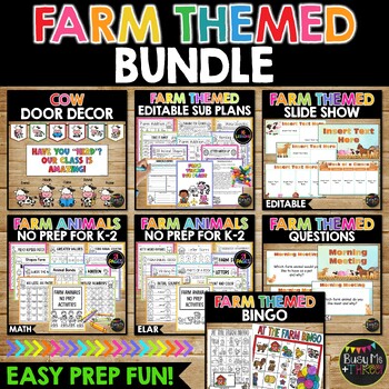 Preview of Farm Themed BUNDLE with Bingo | No Prep Worksheets | Bulletin Board | Fun