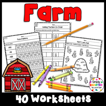 Preview of Farm Themed Kindergarten Math and Literacy Worksheets and Activities