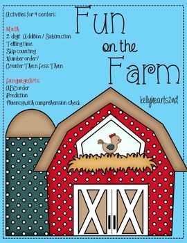 Preview of Farm Time Literacy and Math Stations Pack