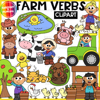 Preview of Farm Verbs Clipart - Grammar Clipart - Farm Activities and Actions