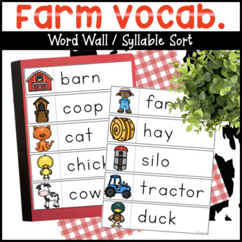Preview of Farm Vocabulary Word Cards & Syllable Sort