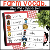 Farm Vocabulary Word Cards & Syllable Sort