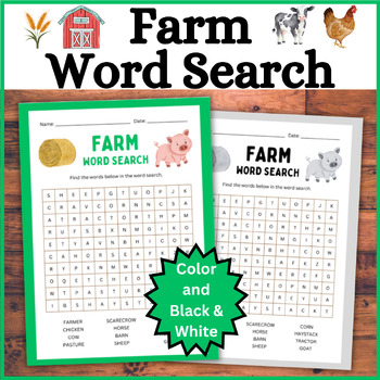 Preview of Farm Word Search: Farm Animal Party, Vocabulary Hunt, Word Find - Fall, Cow, Pig