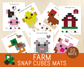 Preview of Farm and Farm Animals Snap Cubes Mats, Connecting Cubes, Fine Motor Skills