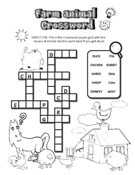 Preview of Farm animal Crossword worksheet for Kindergarten