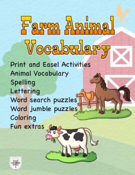 Preview of Farm animal vocabulary spelling writing and lettering activities bundle