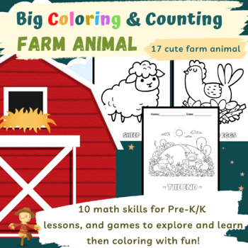 Preview of Farm animals Big Coloring and Counting 1-10