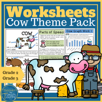 Preview of Farm animals theme worksheets Cow Pack