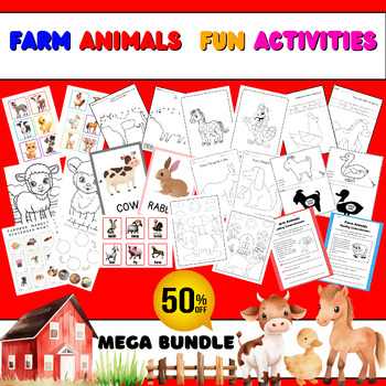 Preview of Farm animals activities for preschoolers : Worbooks, Worksheets, Flashcards...