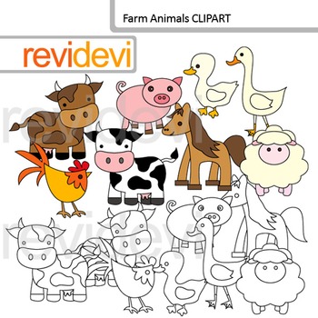 Farm animals clip art and blackline graphic by revidevi | TPT