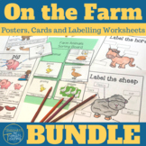 Farm animals posters, cards and labelling worksheets bundle