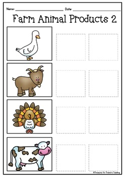 Farm animals' products sorting activity by Treasures for Thematic Teaching