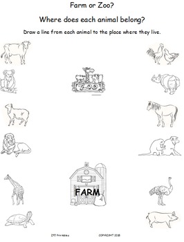 Preview of Farm or Zoo? A fun (and free!) matching activity.