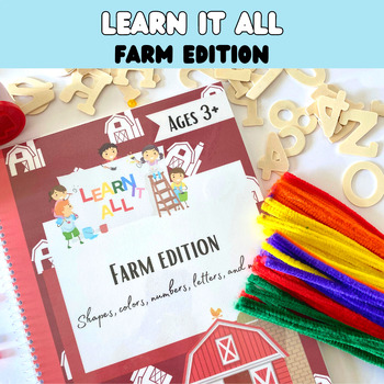 Preview of Preschool Farm Theme Worksheets | Count to 20 | Letter recognition | 2D shapes