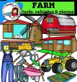 Farm tools, vehicles and places clip art