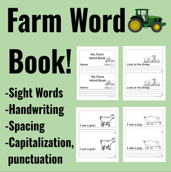 Preview of Farm vocabulary, sight word book. Kindergarten, Preschool. FREE Spanish book