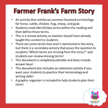 Preview of Farmer Frank's Story (Reinforcing Livestock Terminology)