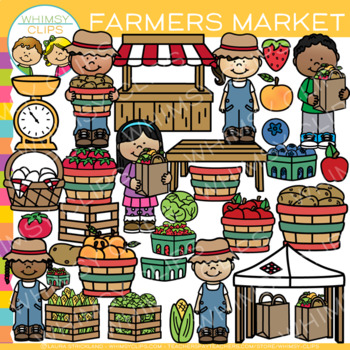 Preview of Kids Farmers Market Fruit and Vegetable Shopping Clip Art