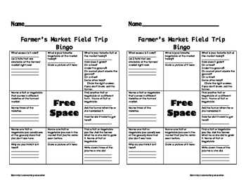 Preview of Farmers Market Field Trip BINGO and Notes