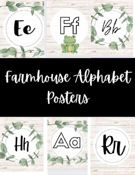 Preview of Farmhouse Alphabet Posters: RUSTIC, SHIPLAP, GREENERY, CLASS DECOR, ANIMALS