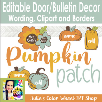 Preview of Farmhouse Boho Pumpkin Patch Door Bulletin Board Decor/Decorations, for WORD