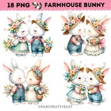 Farmhouse Bunny Clipart l Watercolor Rabbit PNG l Easter Bunny