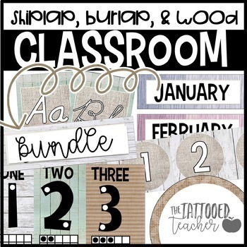 Preview of Farmhouse Burlap and Shiplap Classroom decor BUNDLE